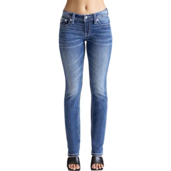 Miss Me - Womens Arch Mid-Rise Straight Jeans, size 32 US womens, color blue. - Picture 1 of 7